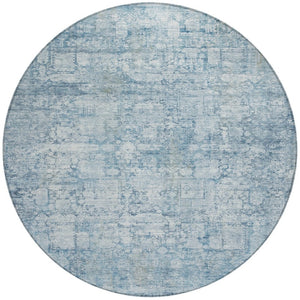 HomeRoots 8' Blue Abstract Washable Round Area Rug - Stylish, Durable, Indoor & Outdoor, Stain-Resistant Design 620265