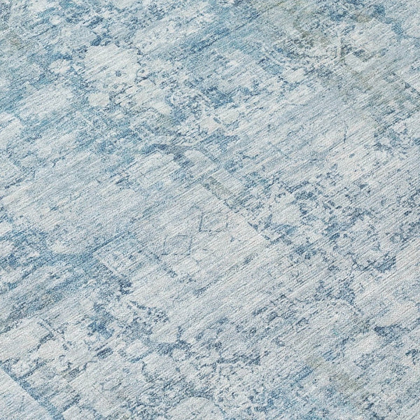 HomeRoots 8' Blue Abstract Washable Round Area Rug - Stylish, Durable, Indoor & Outdoor, Stain-Resistant Design 620265