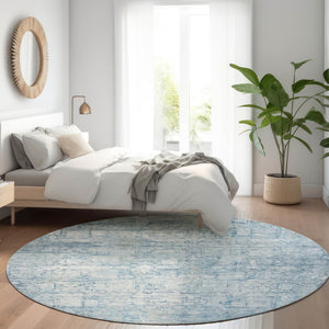 HomeRoots 8' Blue Abstract Washable Round Area Rug - Stylish, Durable, Indoor & Outdoor, Stain-Resistant Design 620265