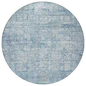 HomeRoots 8' Blue Abstract Washable Round Area Rug - Stylish, Durable, Indoor & Outdoor, Stain-Resistant Design 620265