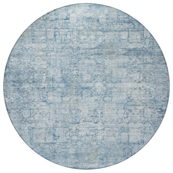 HomeRoots 8' Blue Abstract Washable Round Area Rug - Stylish, Durable, Indoor & Outdoor, Stain-Resistant Design 620265