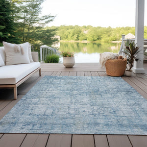 HomeRoots 10' Blue & Ivory Abstract Washable Area Rug - Durable, Stylish Indoor/Outdoor Decor for Any Space 620268