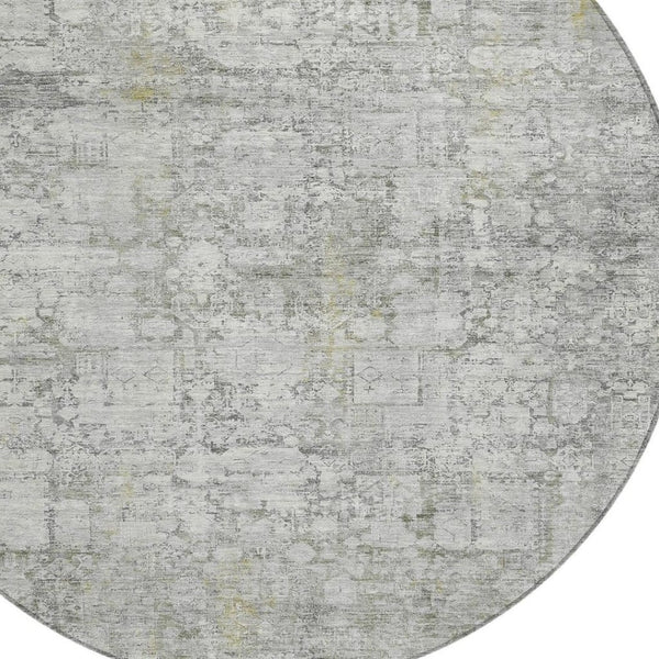 HomeRoots 8' Gray and Ivory Round Abstract Washable Rug - Perfect for Indoor & Outdoor Spaces, Easy Care! 620271