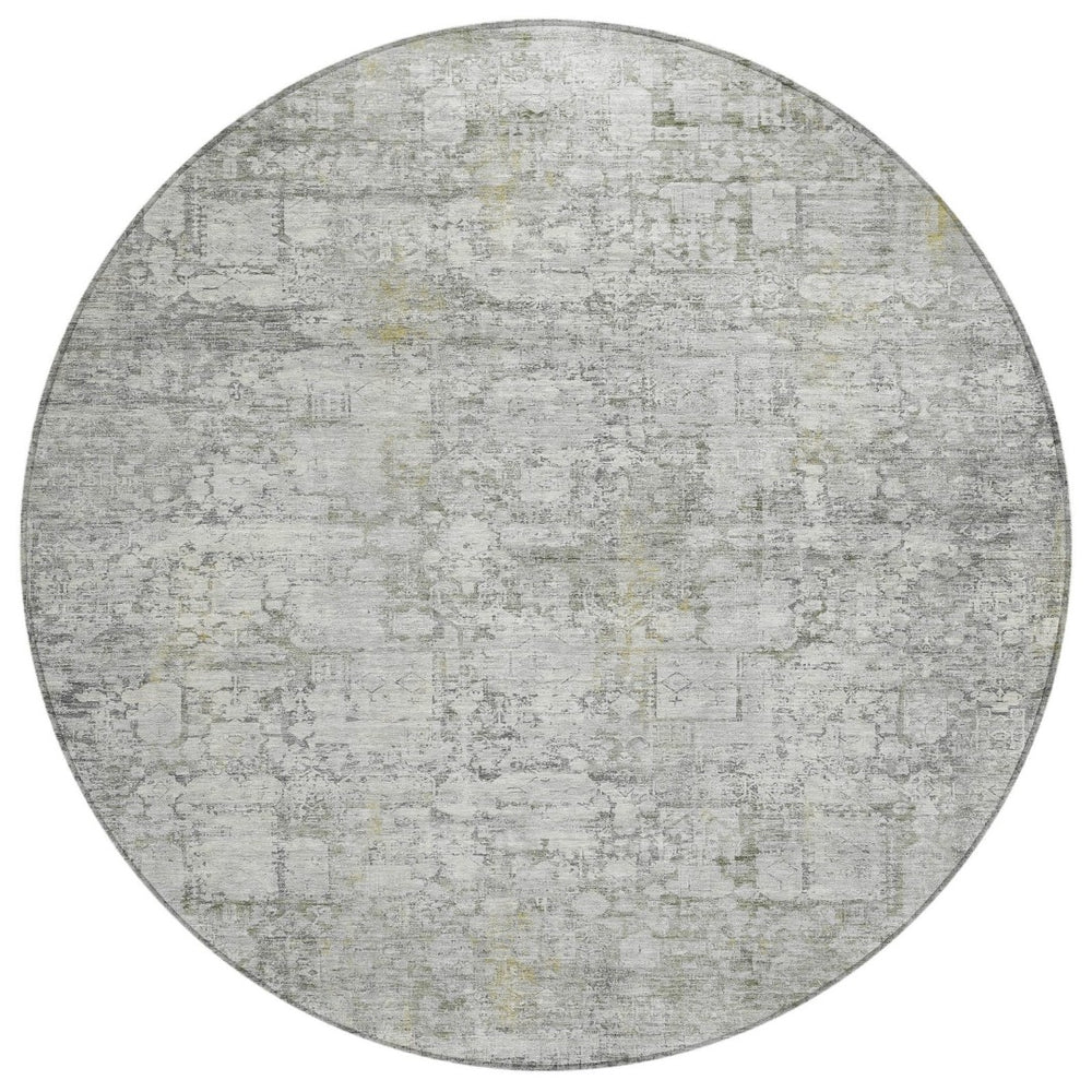 HomeRoots 8' Gray and Ivory Round Abstract Washable Rug - Perfect for Indoor & Outdoor Spaces, Easy Care! 620271