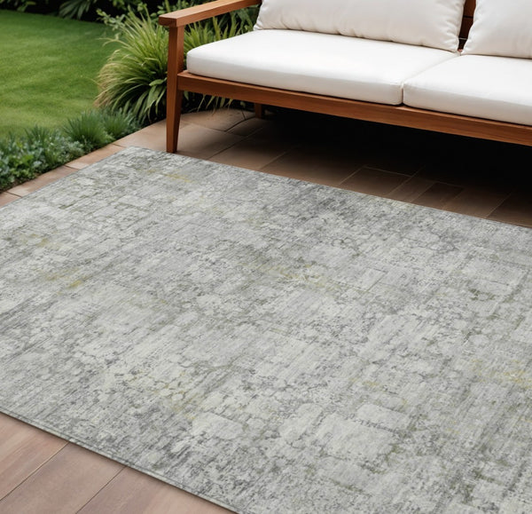 HomeRoots 9' X 12' Gray and Ivory Abstract Area Rug - Stylish, Washable, Durable for Indoor/Outdoor Use 620273