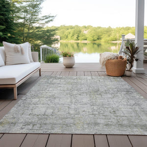 HomeRoots 9' X 12' Gray and Ivory Abstract Area Rug - Stylish, Washable, Durable for Indoor/Outdoor Use 620273