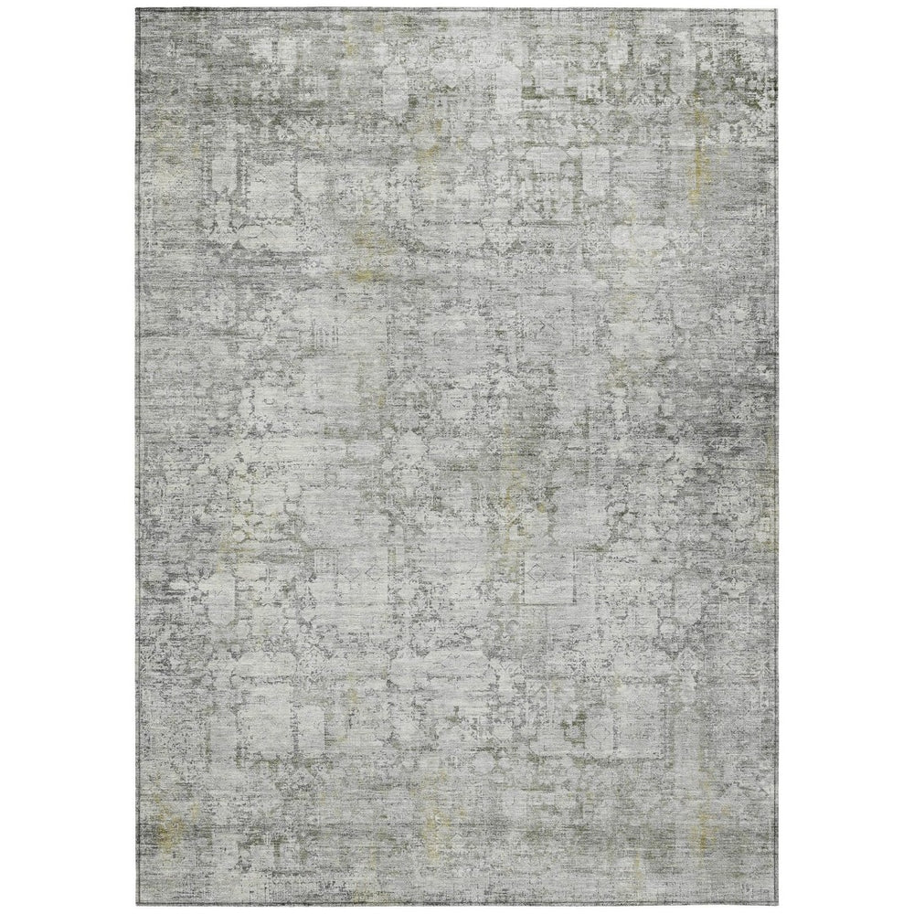 HomeRoots 9' X 12' Gray and Ivory Abstract Area Rug - Stylish, Washable, Durable for Indoor/Outdoor Use 620273