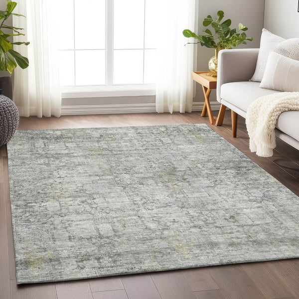 HomeRoots 9' X 12' Gray and Ivory Abstract Area Rug - Stylish, Washable, Durable for Indoor/Outdoor Use 620273