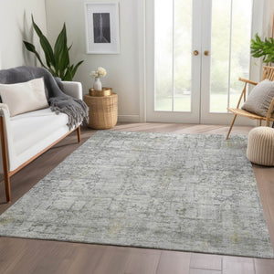 HomeRoots 9' X 12' Gray and Ivory Abstract Area Rug - Stylish, Washable, Durable for Indoor/Outdoor Use 620273