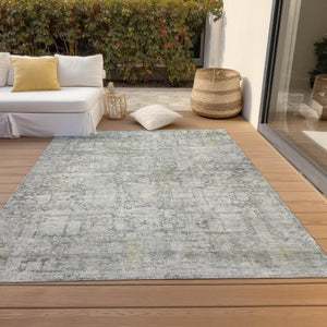 HomeRoots 9' X 12' Gray and Ivory Abstract Area Rug - Stylish, Washable, Durable for Indoor/Outdoor Use 620273
