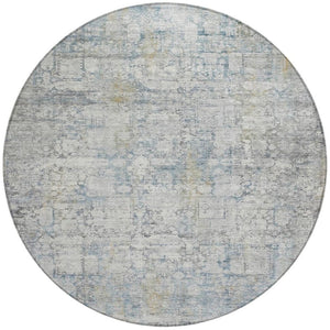 HomeRoots 8' Round Abstract Linen and Ivory Area Rug - Washable, Stain-Resistant, Indoor/Outdoor Versatility! 620277