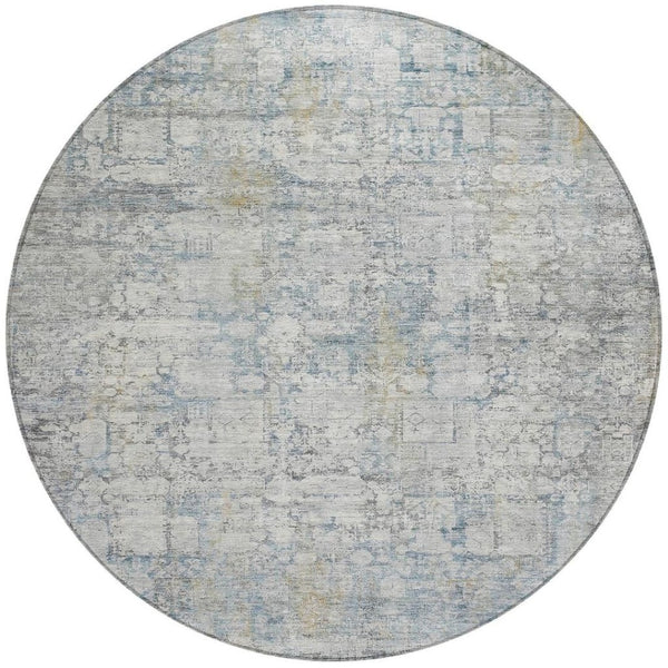 HomeRoots 8' Round Abstract Linen and Ivory Area Rug - Washable, Stain-Resistant, Indoor/Outdoor Versatility! 620277