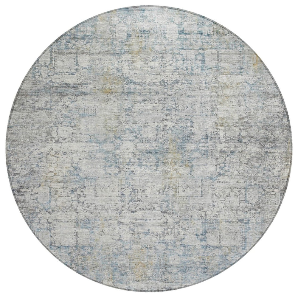 HomeRoots 8' Round Abstract Linen and Ivory Area Rug - Washable, Stain-Resistant, Indoor/Outdoor Versatility! 620277
