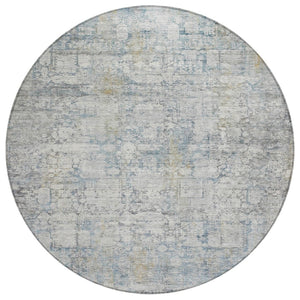HomeRoots 8' Round Abstract Linen and Ivory Area Rug - Washable, Stain-Resistant, Indoor/Outdoor Versatility! 620277