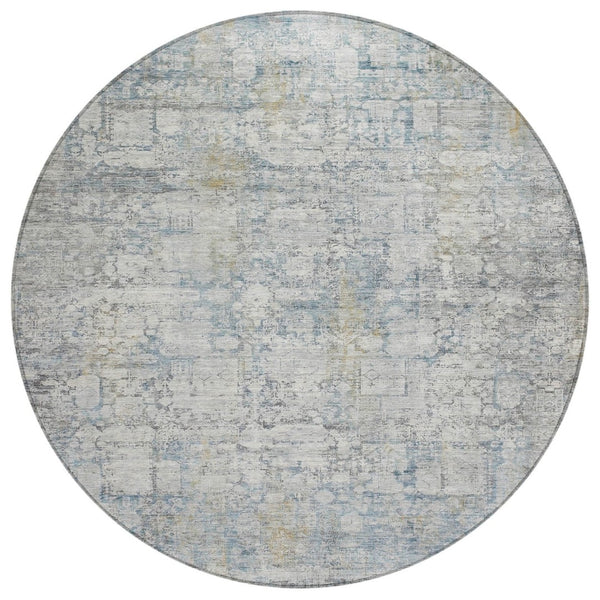 HomeRoots 8' Round Abstract Linen and Ivory Area Rug - Washable, Stain-Resistant, Indoor/Outdoor Versatility! 620277