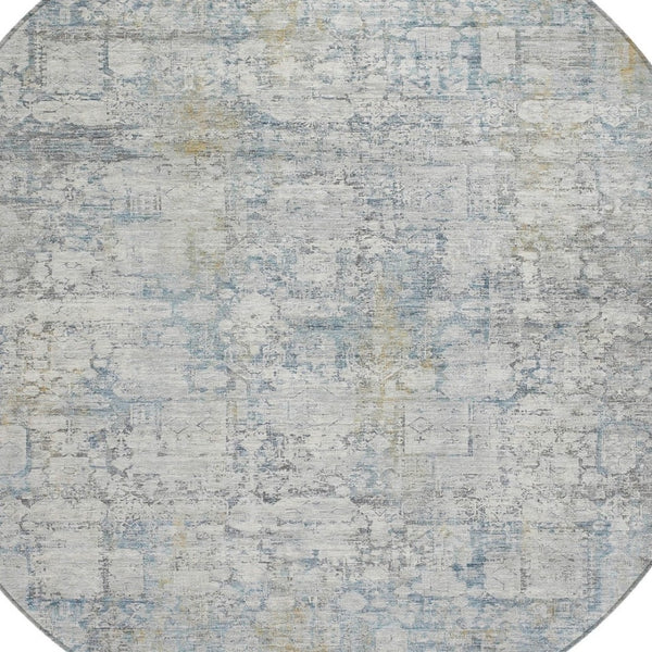 HomeRoots 8' Round Abstract Linen and Ivory Area Rug - Washable, Stain-Resistant, Indoor/Outdoor Versatility! 620277