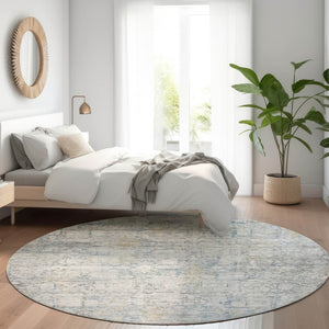 HomeRoots 8' Round Abstract Linen and Ivory Area Rug - Washable, Stain-Resistant, Indoor/Outdoor Versatility! 620277