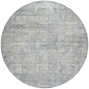 HomeRoots 8' Round Abstract Linen and Ivory Area Rug - Washable, Stain-Resistant, Indoor/Outdoor Versatility! 620277