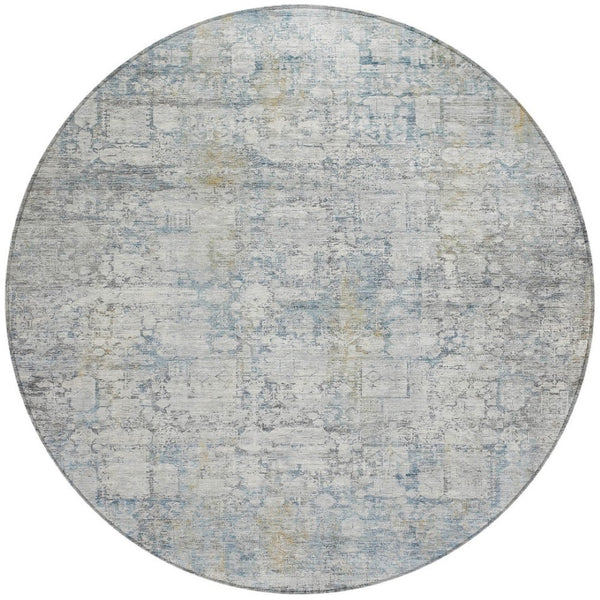 HomeRoots 8' Round Abstract Linen and Ivory Area Rug - Washable, Stain-Resistant, Indoor/Outdoor Versatility! 620277