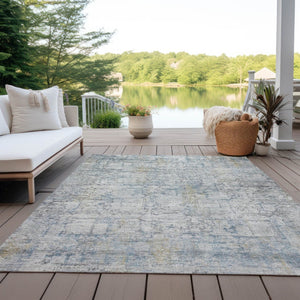 HomeRoots 9' X 12' Abstract Linen and Ivory Washable Area Rug - Stylish Indoor/Outdoor Durable Design for All Spaces 620279