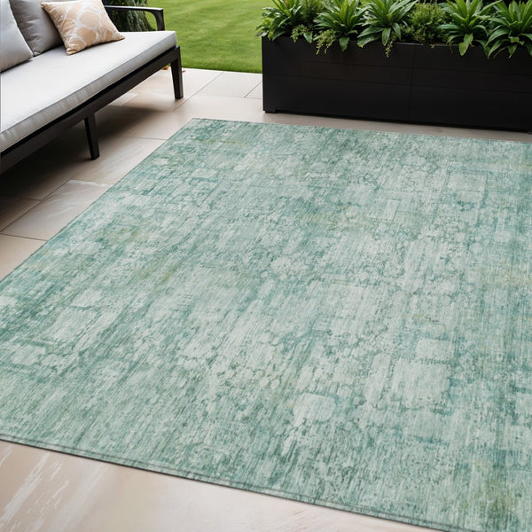 HomeRoots 5' Teal Blue and Ivory Abstract Washable Area Rug - Stylish, Durable, Indoor/Outdoor Versatility! 620282