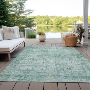 HomeRoots 5' Teal Blue and Ivory Abstract Washable Area Rug - Stylish, Durable, Indoor/Outdoor Versatility! 620282