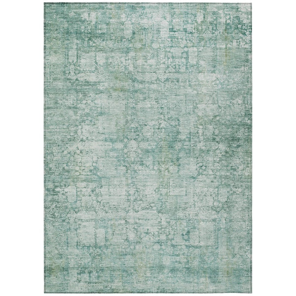 HomeRoots 5' Teal Blue and Ivory Abstract Washable Area Rug - Stylish, Durable, Indoor/Outdoor Versatility! 620282