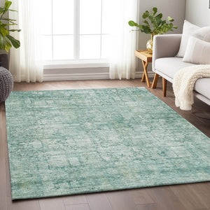 HomeRoots 5' Teal Blue and Ivory Abstract Washable Area Rug - Stylish, Durable, Indoor/Outdoor Versatility! 620282