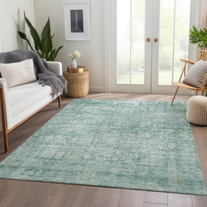 HomeRoots 5' Teal Blue and Ivory Abstract Washable Area Rug - Stylish, Durable, Indoor/Outdoor Versatility! 620282