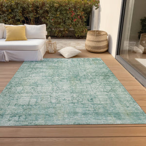 HomeRoots 5' Teal Blue and Ivory Abstract Washable Area Rug - Stylish, Durable, Indoor/Outdoor Versatility! 620282