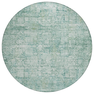 HomeRoots 8' Teal Blue & Ivory Round Abstract Rug - Durable, Washable, Stain-Resistant for Indoor/Outdoor Use 620283