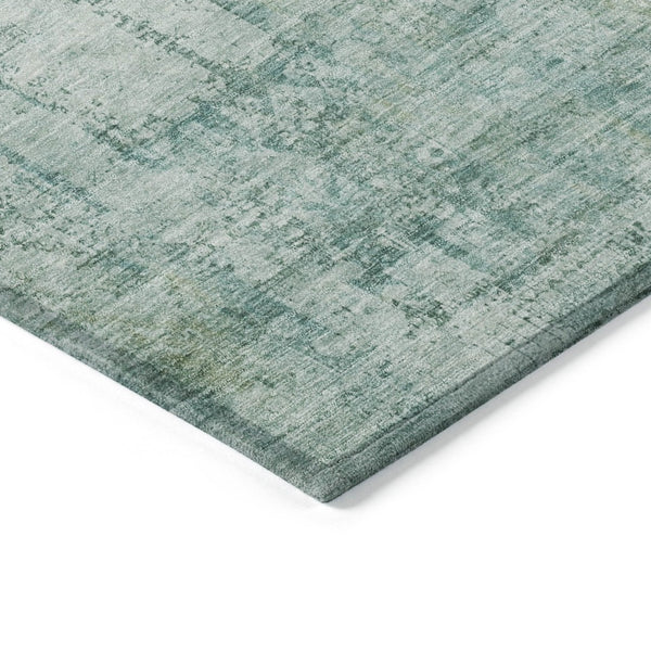 HomeRoots 8' Teal Blue & Ivory Round Abstract Rug - Durable, Washable, Stain-Resistant for Indoor/Outdoor Use 620283