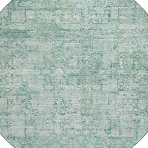 HomeRoots 8' Teal Blue & Ivory Round Abstract Rug - Durable, Washable, Stain-Resistant for Indoor/Outdoor Use 620283