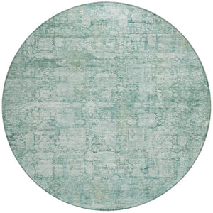 HomeRoots 8' Teal Blue & Ivory Round Abstract Rug - Durable, Washable, Stain-Resistant for Indoor/Outdoor Use 620283