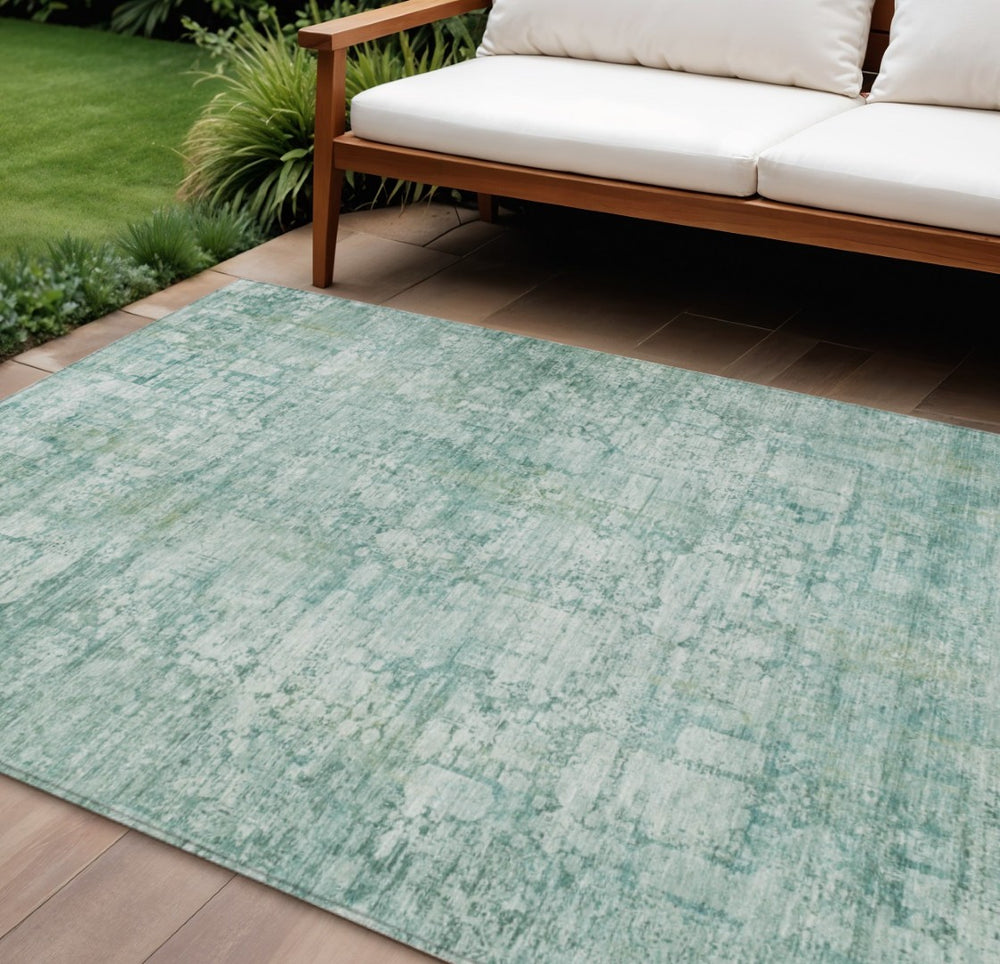 HomeRoots 10' Teal Blue and Ivory Abstract Area Rug – Stylish, Washable, Indoor/Outdoor, Stain-Resistant Design 620286