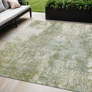 HomeRoots 5' X 8' Artichoke Green Abstract Area Rug - Stylish, Washable, Stain-Resistant for Indoor & Outdoor Use 620288