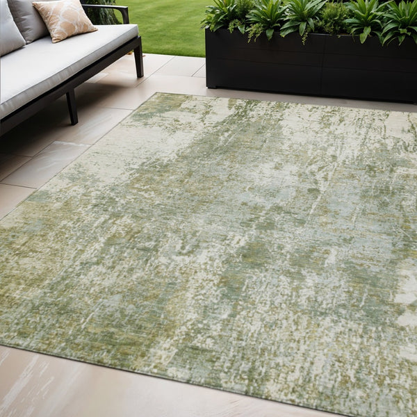 HomeRoots 5' X 8' Artichoke Green Abstract Area Rug - Stylish, Washable, Stain-Resistant for Indoor & Outdoor Use 620288