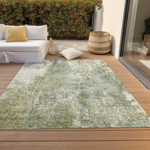 HomeRoots 5' X 8' Artichoke Green Abstract Area Rug - Stylish, Washable, Stain-Resistant for Indoor & Outdoor Use 620288