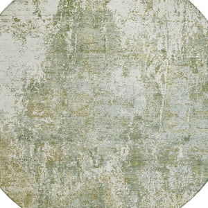 HomeRoots 8' Stylish Artichoke Green & Ivory Abstract Round Area Rug - Washable, Durable, Indoor/Outdoor Use! 620289