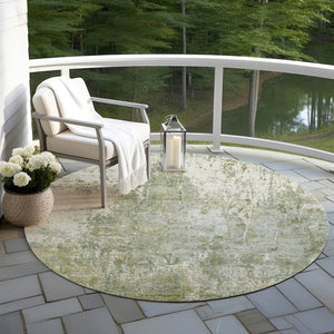HomeRoots 8' Stylish Artichoke Green & Ivory Abstract Round Area Rug - Washable, Durable, Indoor/Outdoor Use! 620289