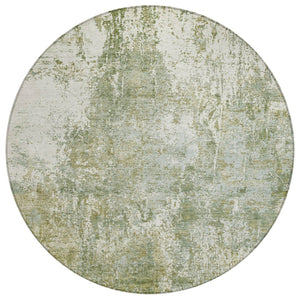 HomeRoots 8' Stylish Artichoke Green & Ivory Abstract Round Area Rug - Washable, Durable, Indoor/Outdoor Use! 620289