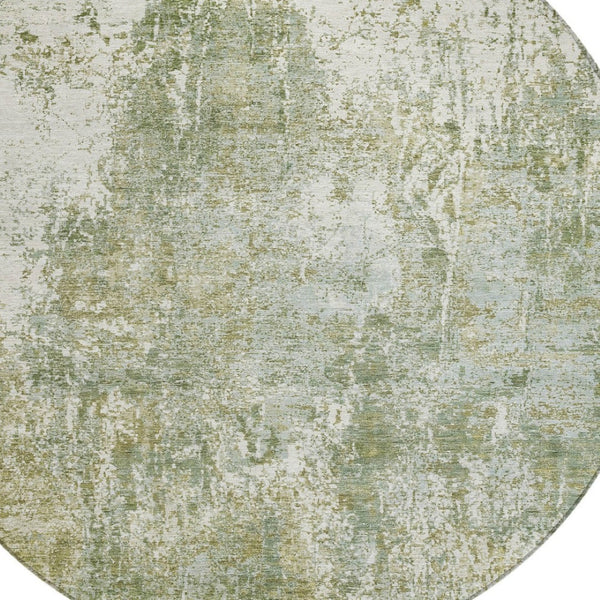 HomeRoots 8' Stylish Artichoke Green & Ivory Abstract Round Area Rug - Washable, Durable, Indoor/Outdoor Use! 620289