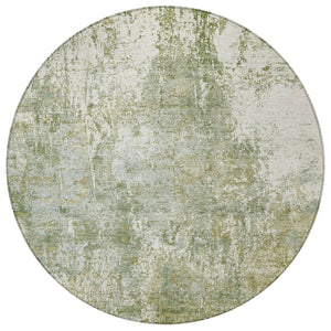 HomeRoots 8' Stylish Artichoke Green & Ivory Abstract Round Area Rug - Washable, Durable, Indoor/Outdoor Use! 620289