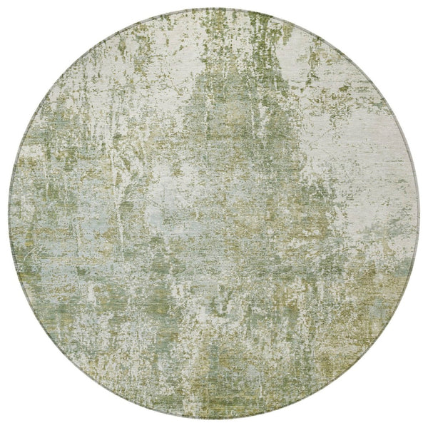 HomeRoots 8' Stylish Artichoke Green & Ivory Abstract Round Area Rug - Washable, Durable, Indoor/Outdoor Use! 620289