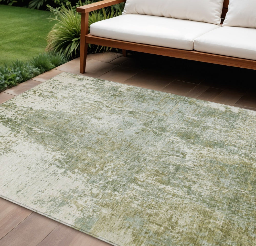 HomeRoots 9' X 12' Artichoke Green Abstract Washable Indoor Outdoor Rug – Durable, Stylish, and Versatile Décor! 620291