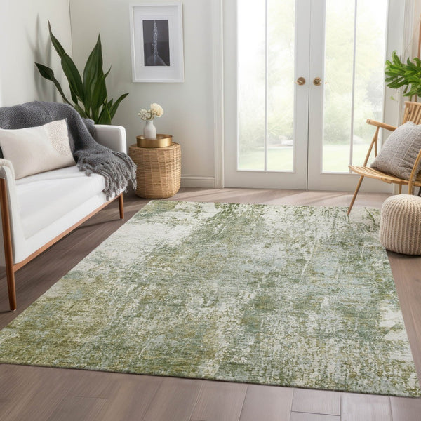 HomeRoots 9' X 12' Artichoke Green Abstract Washable Indoor Outdoor Rug – Durable, Stylish, and Versatile Décor! 620291