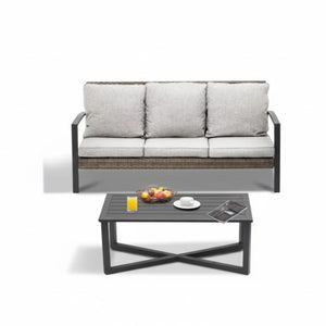 English Elm 2-piece Pe Rattan Outdoor Sofa Set with Steel Frame and Patio Coffee Table Gray B082P455166
