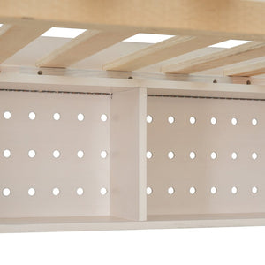 English Elm Full Loft Bed with Integrated Wardrobe Desk Shelving and Led Lighting for Teen Rooms Beige LT000927AAA