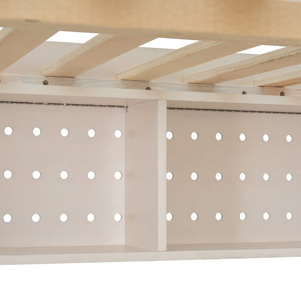 English Elm Full Loft Bed with Integrated Wardrobe Desk Shelving and Led Lighting for Teen Rooms Beige LT000927AAA