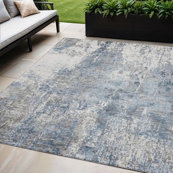 HomeRoots 5' X 8' Blue and Ivory Abstract Area Rug - Stylish, Washable, Durable for Indoor & Outdoor Use 620300
